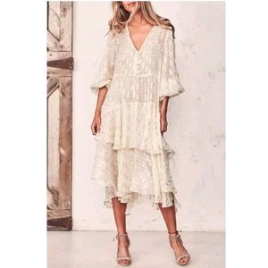 NWT $475.00 Loveshackfancy Aleksandra Dress Midi 100% Silk Size P Petite